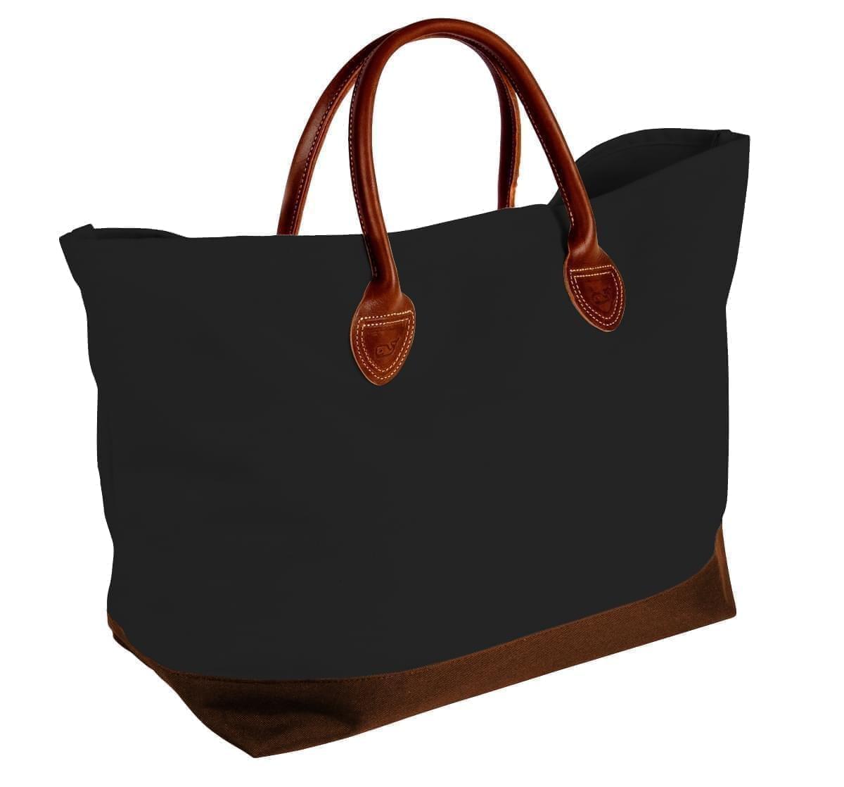 Canvas Leather Handle Tote-Black/Brown-USA Made by Unionspecialties