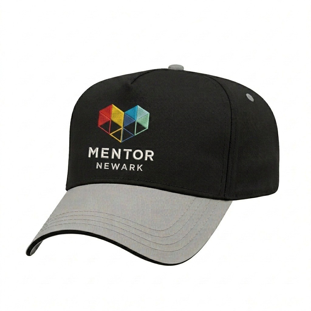 USA-made 5L Black-Light Gray Chino baseball cap, decorated view, manufactured in Newark NJ
