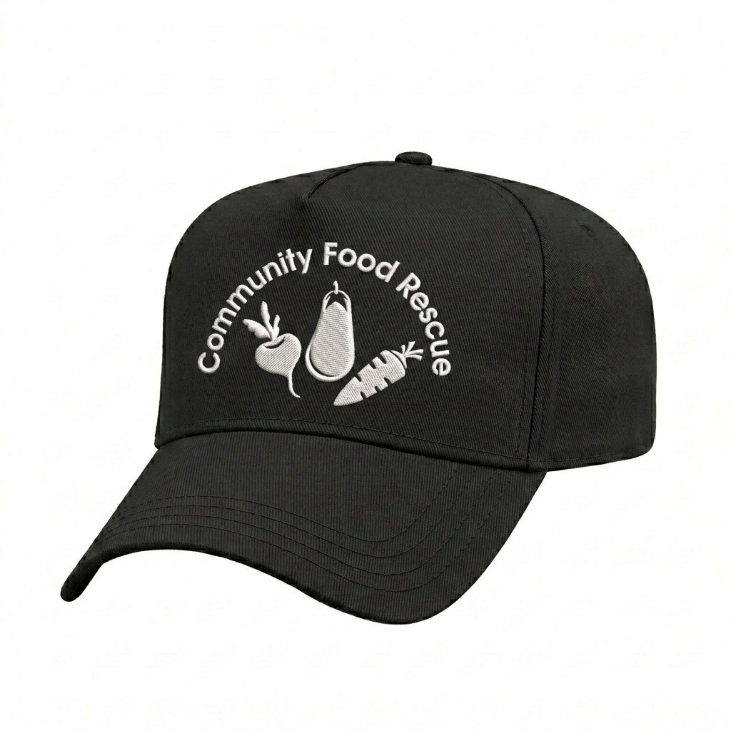 USA-made 5L Black Polycotton Twill baseball cap, decorated view, manufactured in Newark NJ