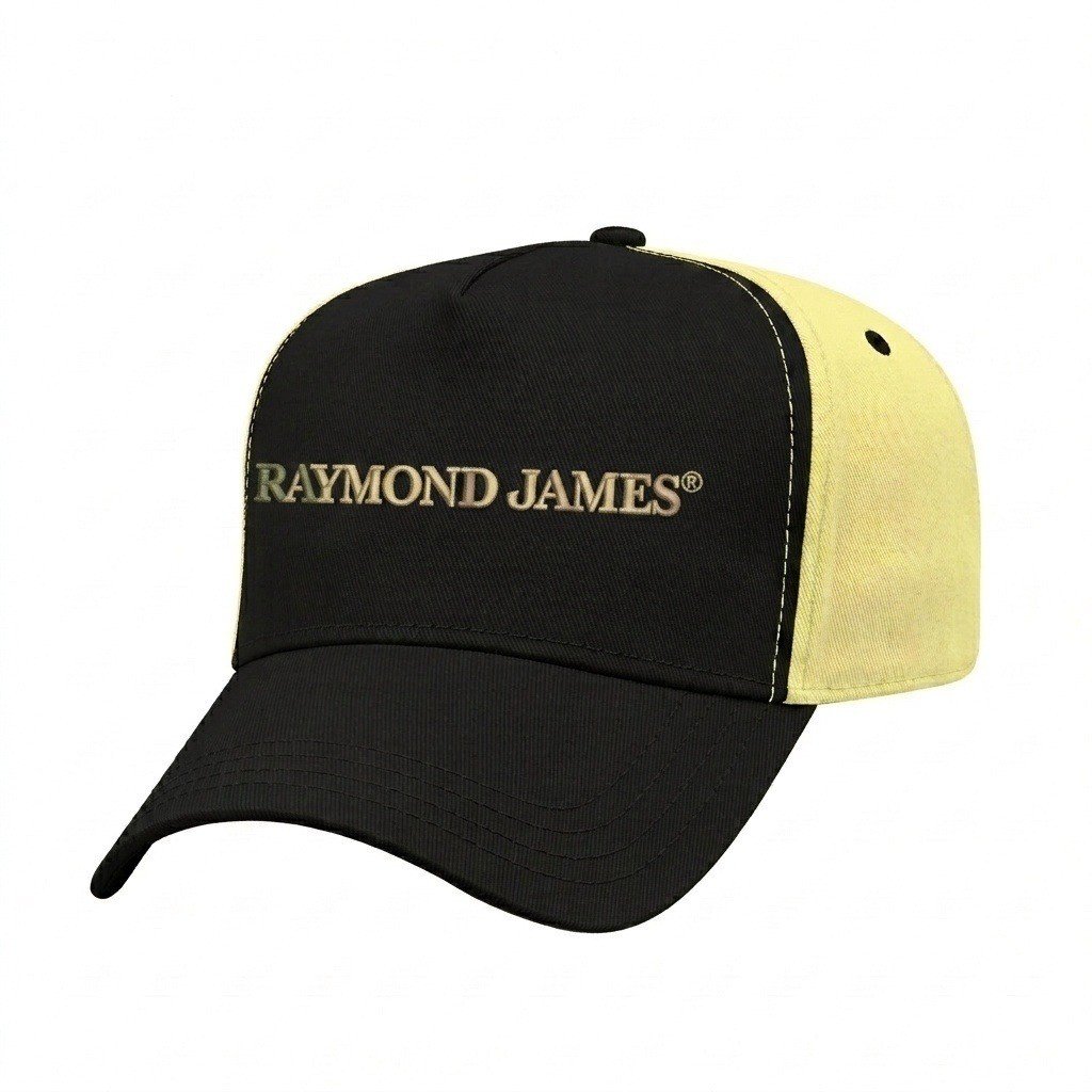 USA-made 5L Black-Safety Green Polycotton Twill baseball cap, decorated view, manufactured in Newark NJ