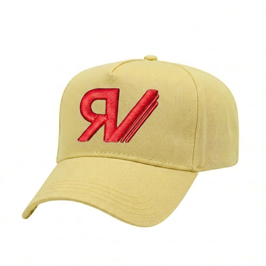 USA-made 5L Safety Green Polycotton Twill baseball cap, decorated view, manufactured in Newark NJ