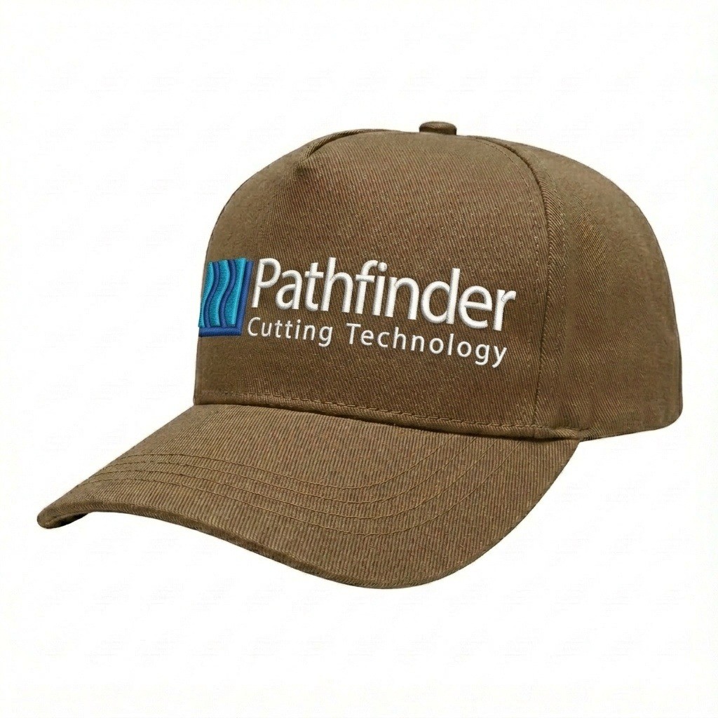 USA-made 5S Khaki Polycotton Twill baseball cap, decorated view, manufactured in Newark NJ