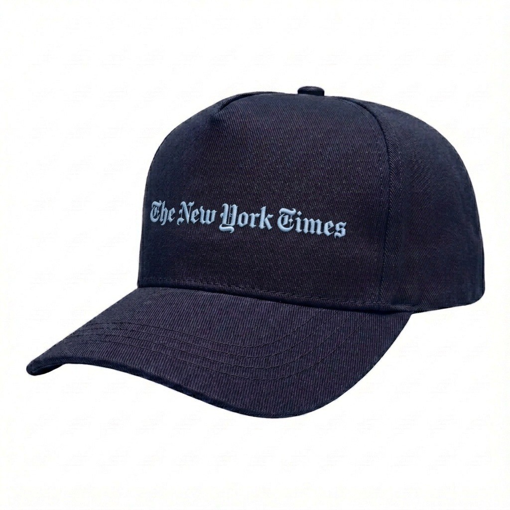 USA-made 5S Navy Polycotton Twill baseball cap, decorated view, manufactured in Newark NJ