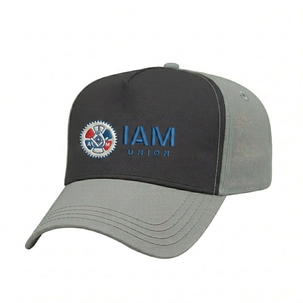 USA-made 5L Dark Gray-Light Gray Domestic Twill baseball cap, decorated view, manufactured in Newark NJ