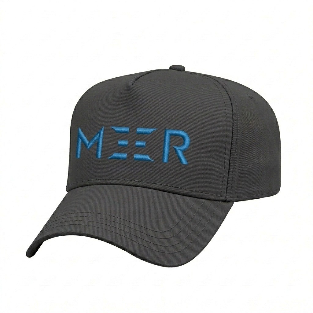 USA-made 5L Dark Gray Domestic Twill baseball cap, decorated view, manufactured in Newark NJ