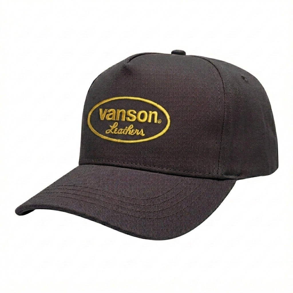 USA-made 5S Dark Gray Domestic Twill baseball cap, decorated view, manufactured in Newark NJ
