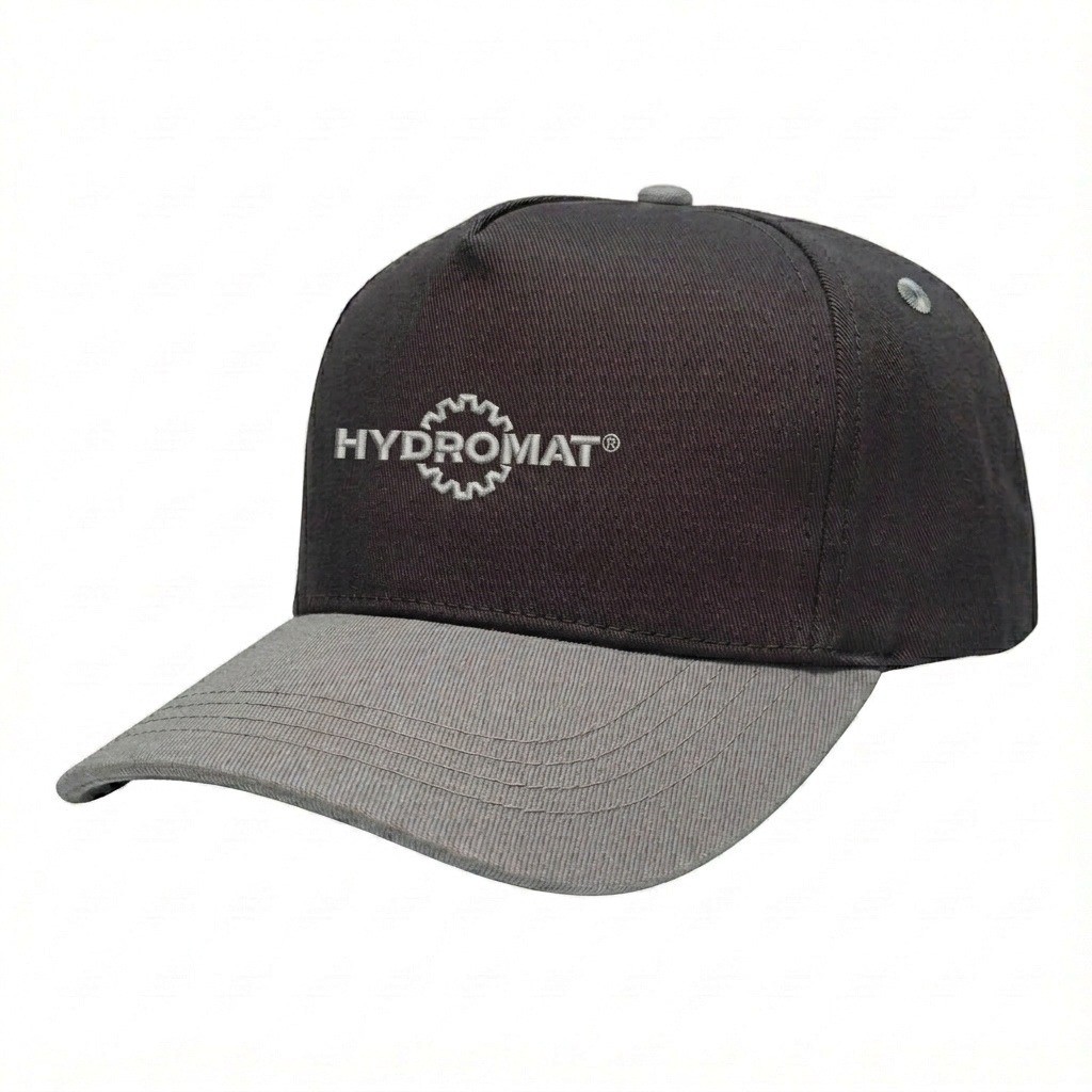 USA-made 5S Dark Gray-Light Gray Domestic Twill baseball cap, decorated view, manufactured in Newark NJ