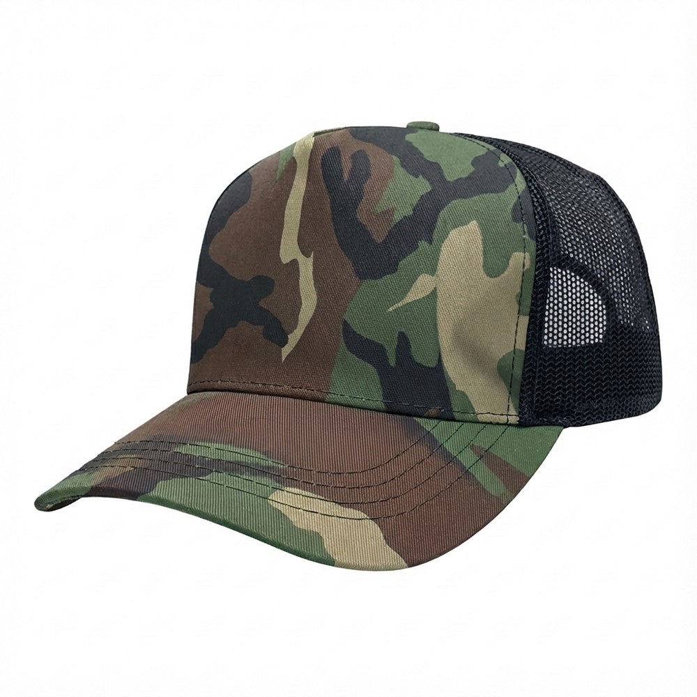 Olive-Black Camo/Mesh Snapback Skate Cap 3Q Image