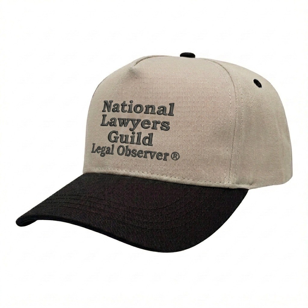 USA-made 5S Putty-Black Organic Twill baseball cap, decorated view, manufactured in Newark NJ