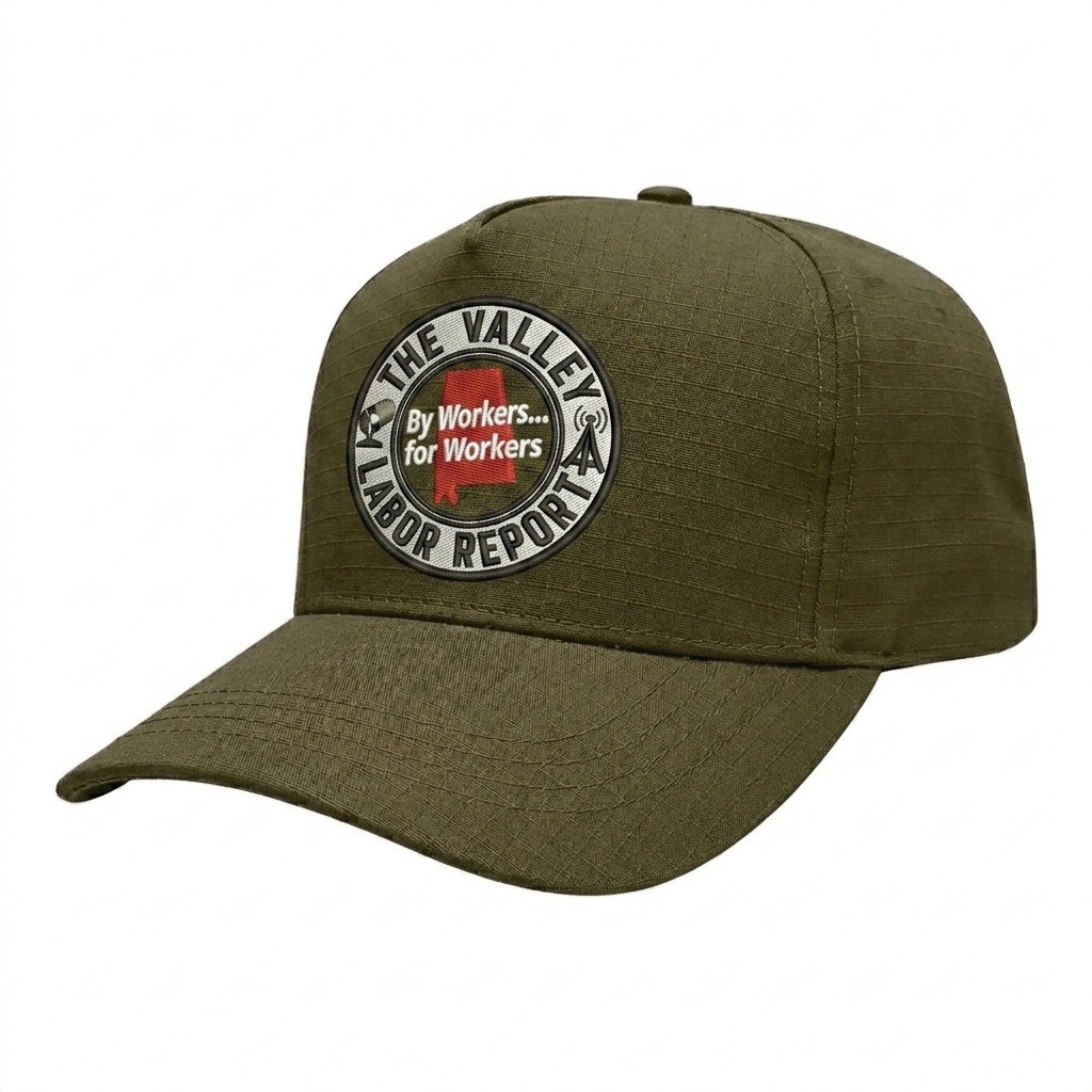 USA-made 5S Olive Ripstop baseball cap, decorated view, manufactured in Newark NJ