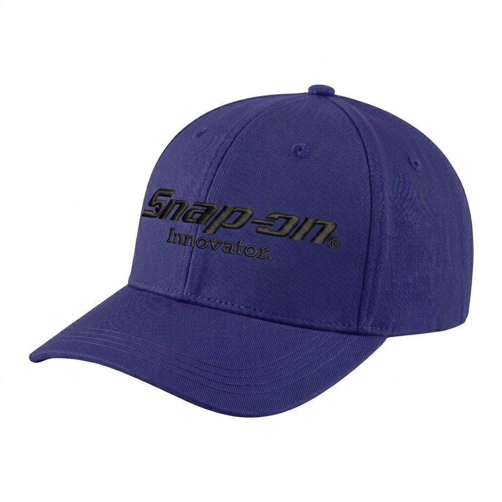 USA-made 6H Purple Chino baseball cap, decorated view, manufactured in Newark NJ