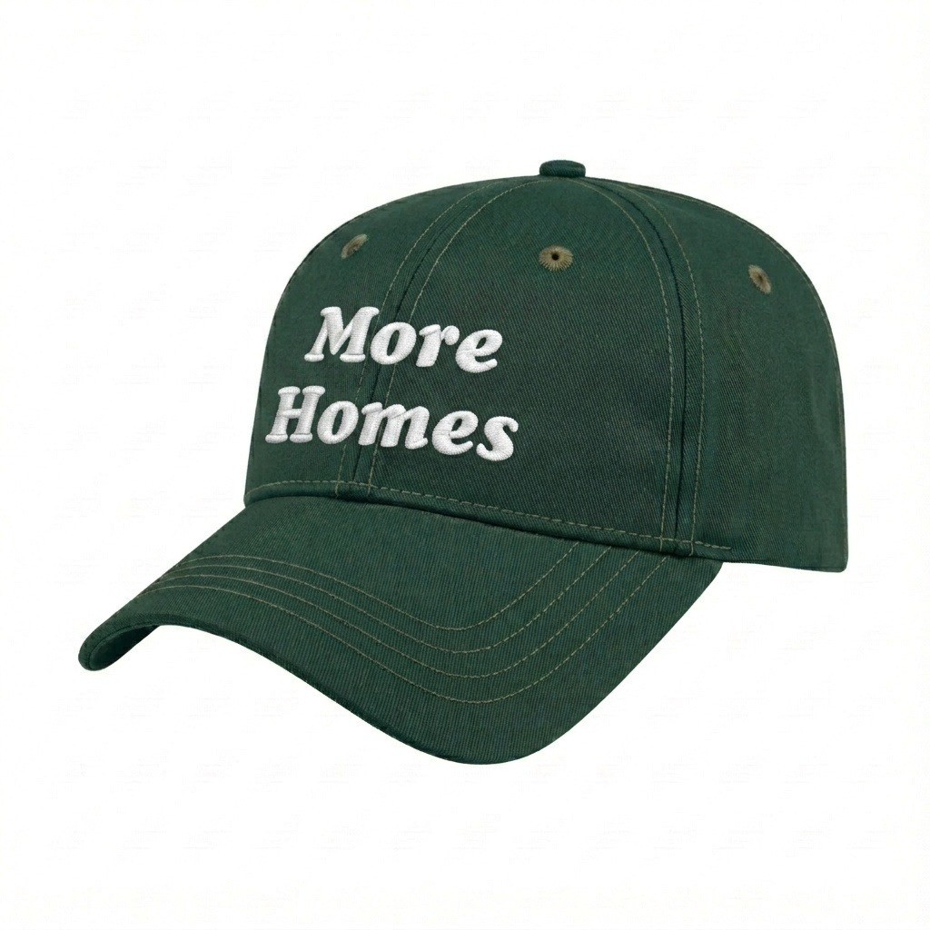 USA-made 6L Hunter Green-Khaki Chino baseball cap, decorated view, manufactured in Newark NJ