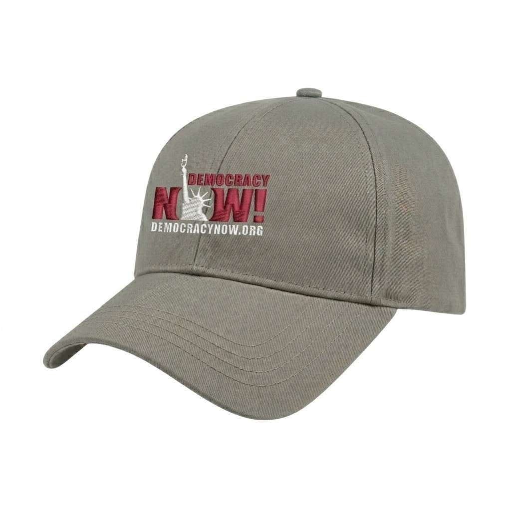 USA-made 6L Light Gray Chino baseball cap, decorated view, manufactured in Newark NJ