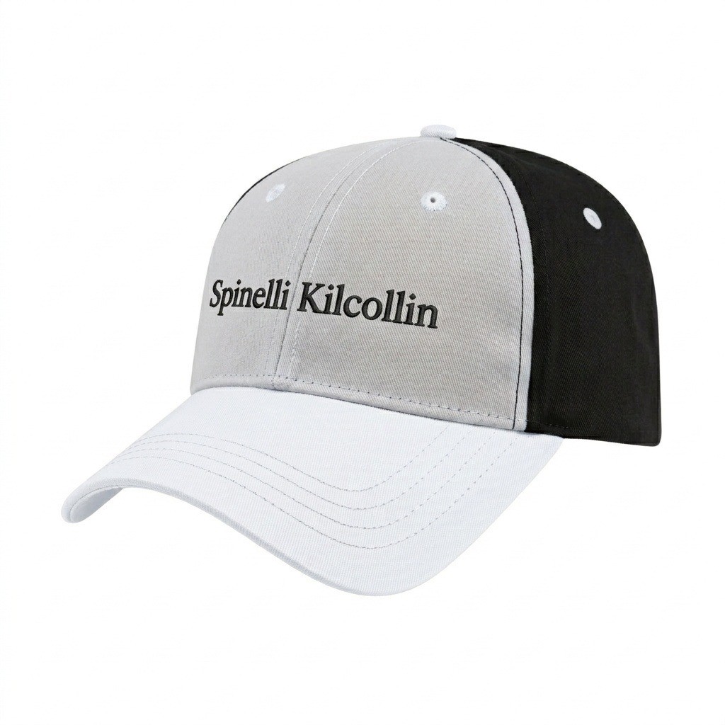 USA-made 6L White-Black Chino baseball cap, decorated view, manufactured in Newark NJ