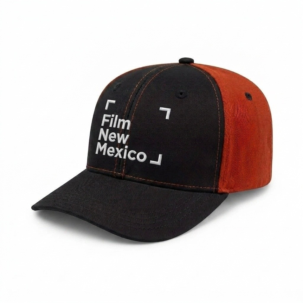 USA-made 6S Black-Orange Chino baseball cap, decorated view, manufactured in Newark NJ