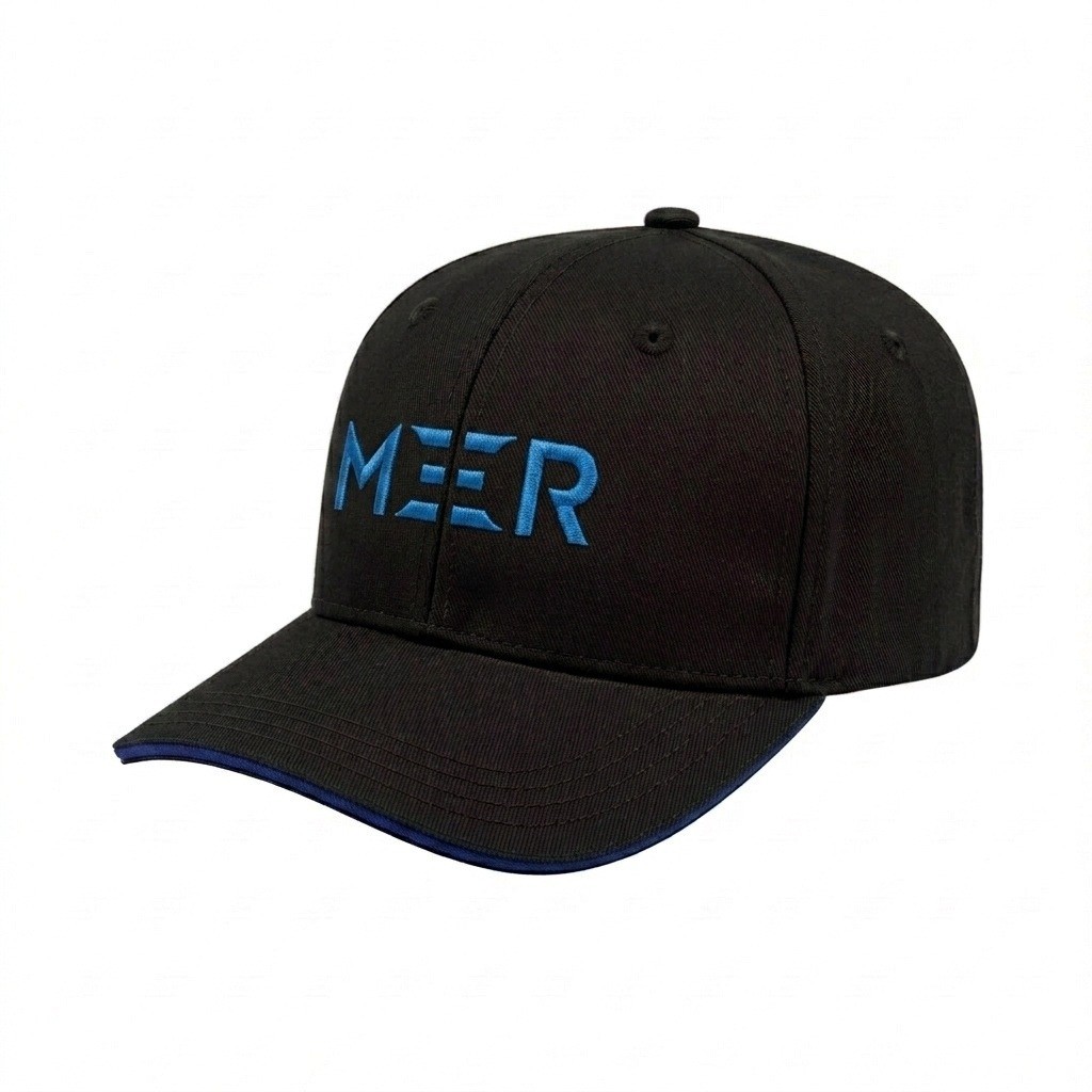USA-made 6S Black-Royal Blue Chino baseball cap, decorated view, manufactured in Newark NJ