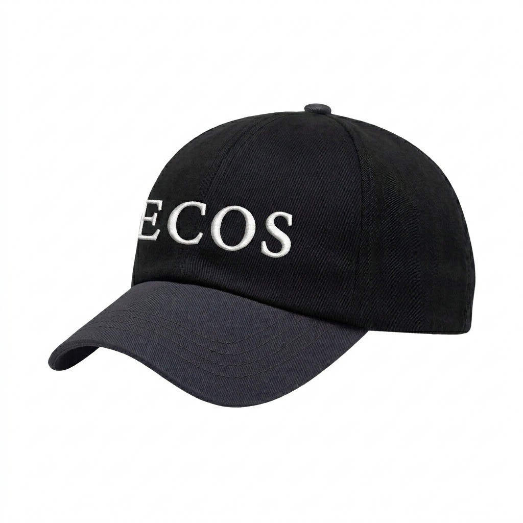 USA-made 6U Black-Dark Gray Chino baseball cap, decorated view, manufactured in Newark NJ