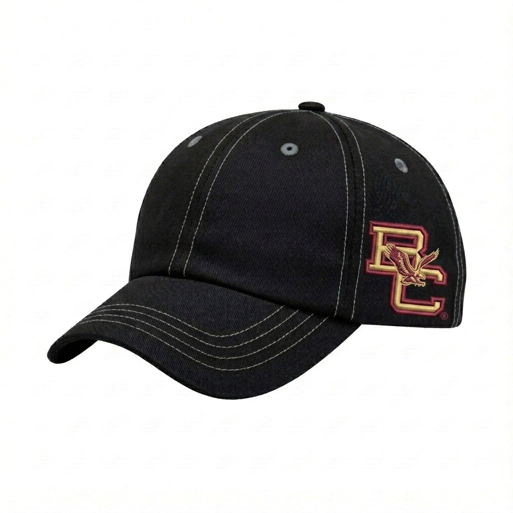 USA-made 6U Black-Light Gray Chino baseball cap, decorated view, manufactured in Newark NJ