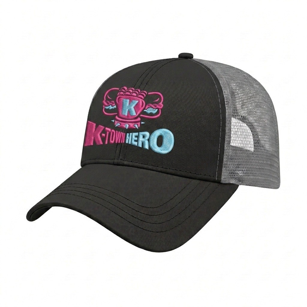 USA-made 6L Black-Light Gray Chino baseball cap, decorated view, manufactured in Newark NJ