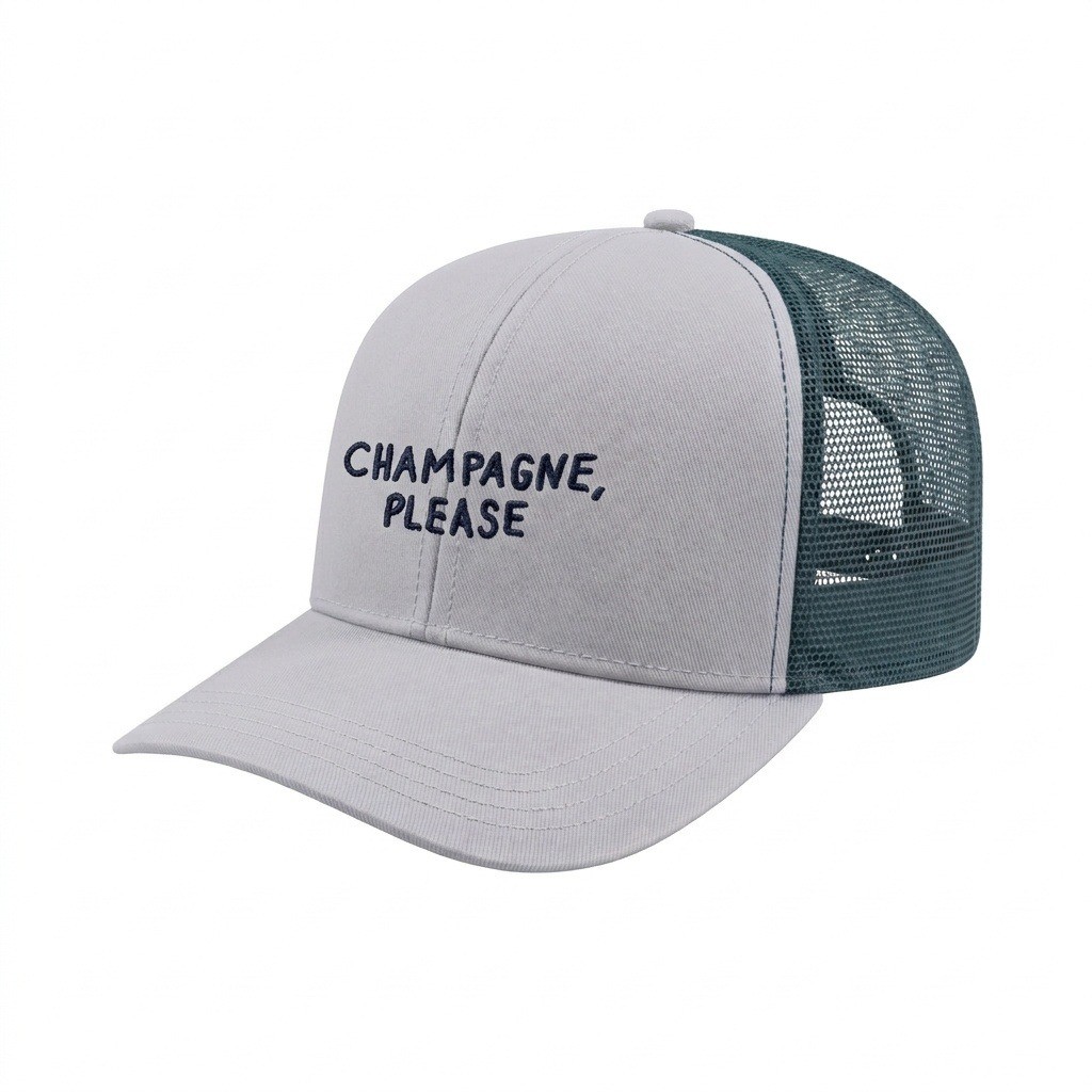 USA-made 6S White-Hunter Green Chino baseball cap, decorated view, manufactured in Newark NJ