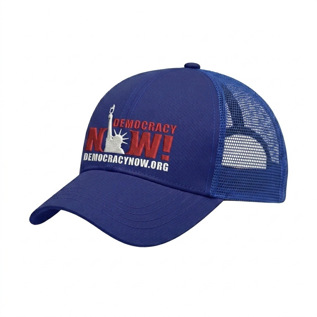 USA-made 6U Royal Blue Chino baseball cap, decorated view, manufactured in Newark NJ