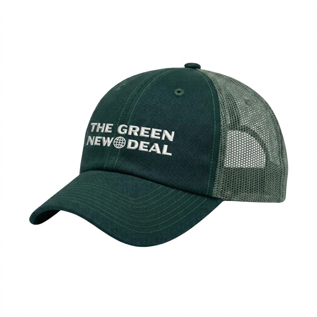 USA-made 6U Hunter Green Chino baseball cap, decorated view, manufactured in Newark NJ