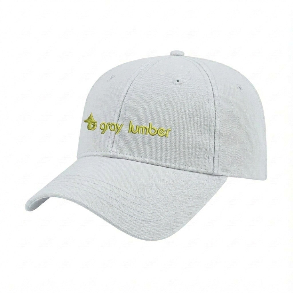 USA-made 6L White Cotton Duck baseball cap, decorated view, manufactured in Newark NJ