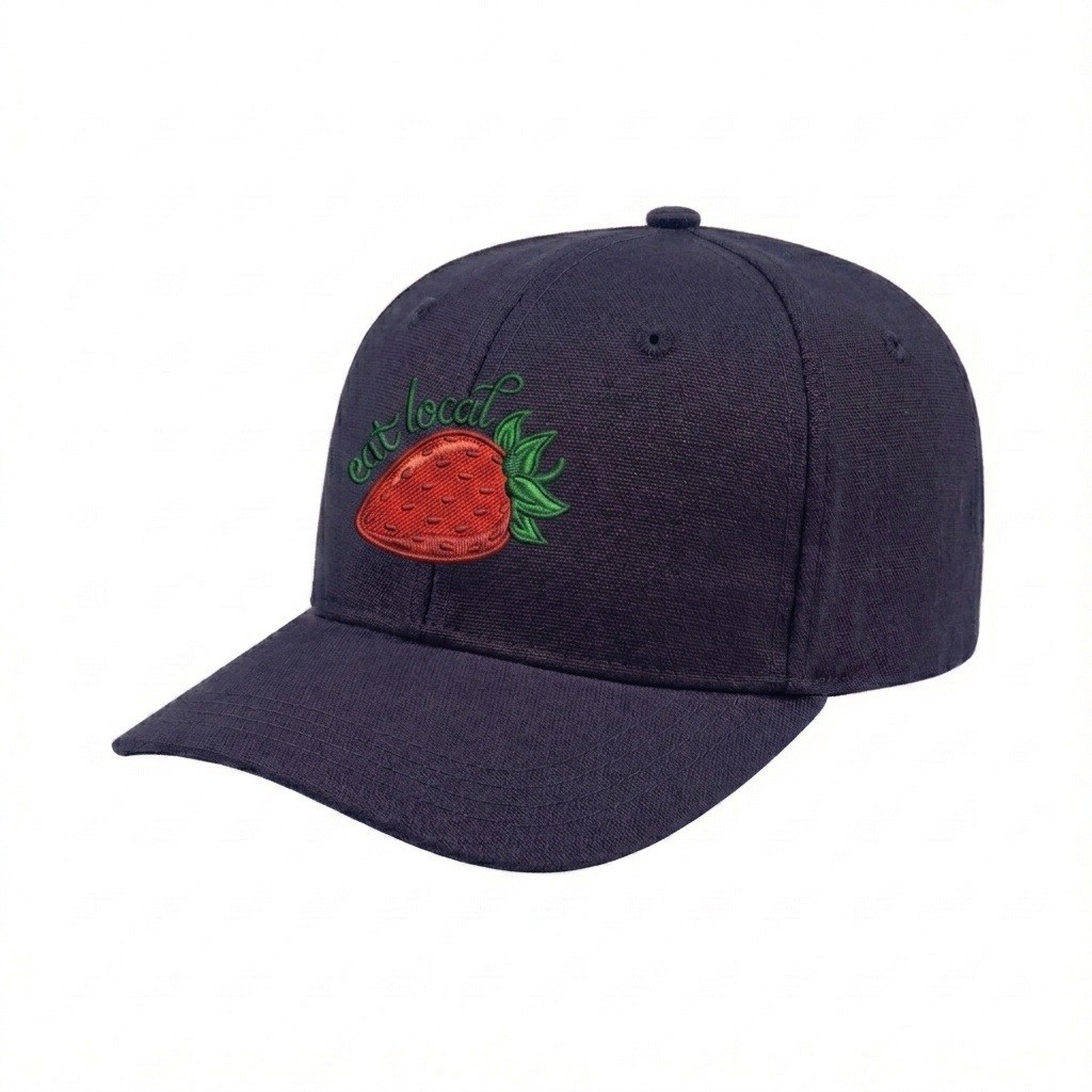 USA-made 6S Navy Cotton Duck baseball cap, decorated view, manufactured in Newark NJ