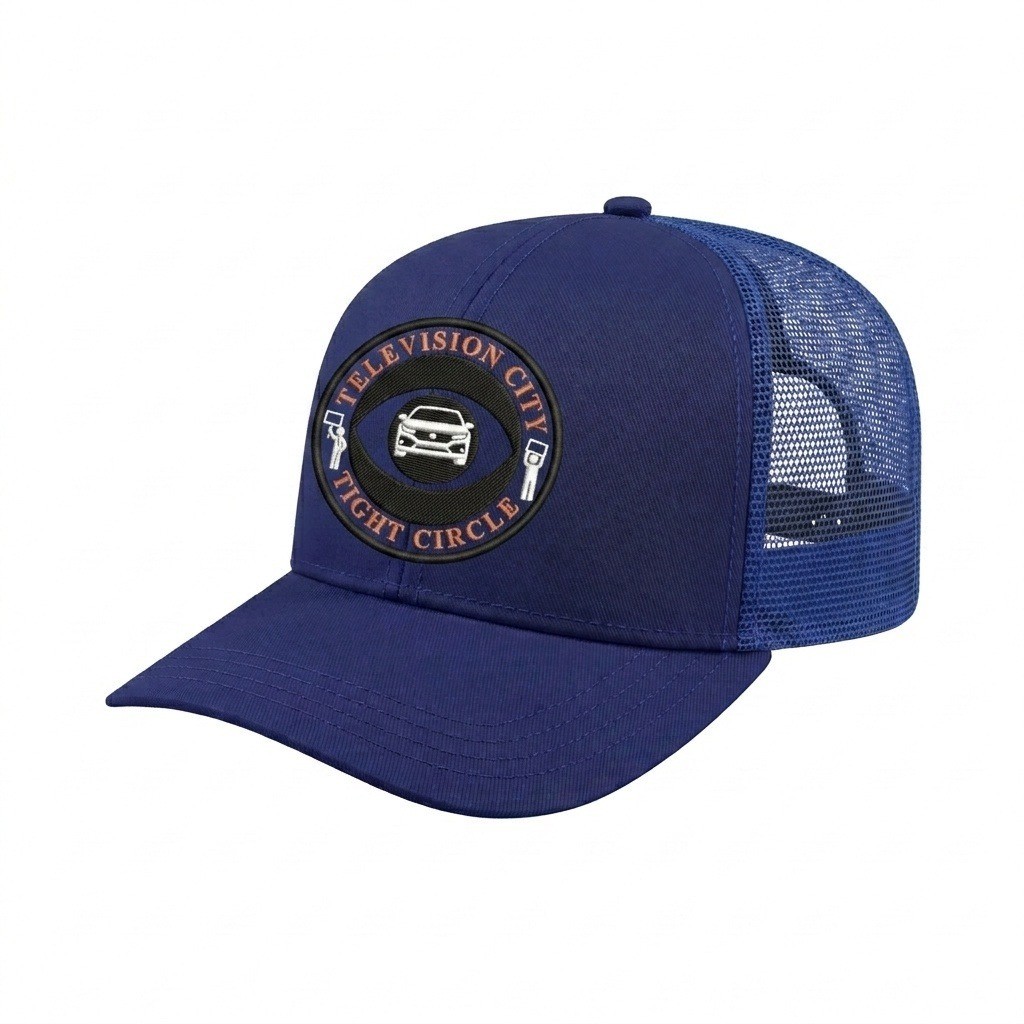 USA-made 6S Royal Blue Polycotton Twill baseball cap, decorated view, manufactured in Newark NJ