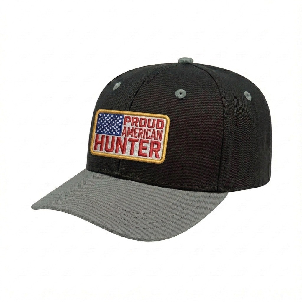 USA-made 6S Black-Light Gray Cotton Spandex baseball cap, decorated view, manufactured in Newark NJ