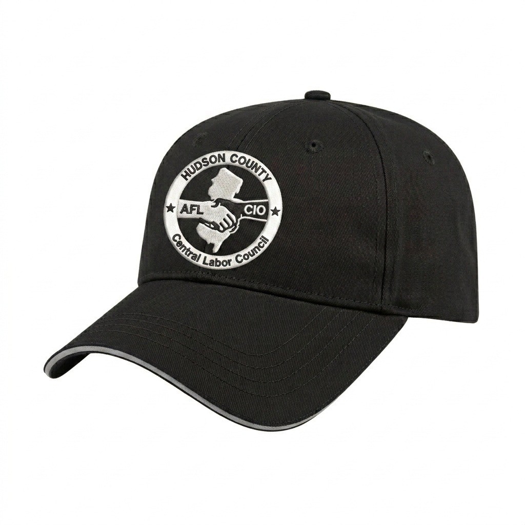 USA-made 6L Black-Light Gray Polycotton Twill baseball cap, decorated view, manufactured in Newark NJ