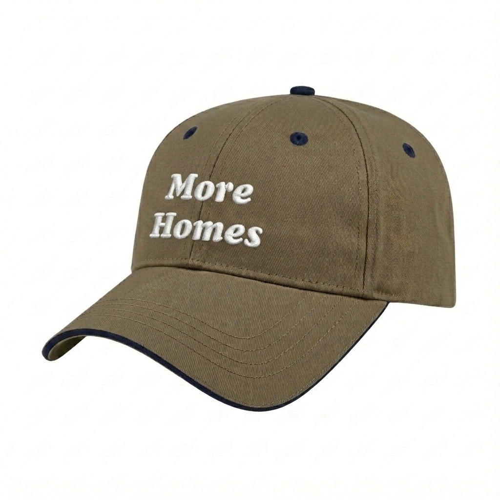 USA-made 6L Khaki-Navy Polycotton Twill baseball cap, decorated view, manufactured in Newark NJ