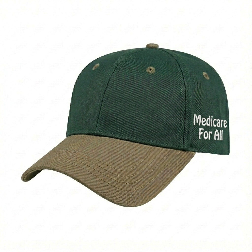 USA-made 6L Hunter Green-Khaki Polycotton Twill baseball cap, decorated view, manufactured in Newark NJ