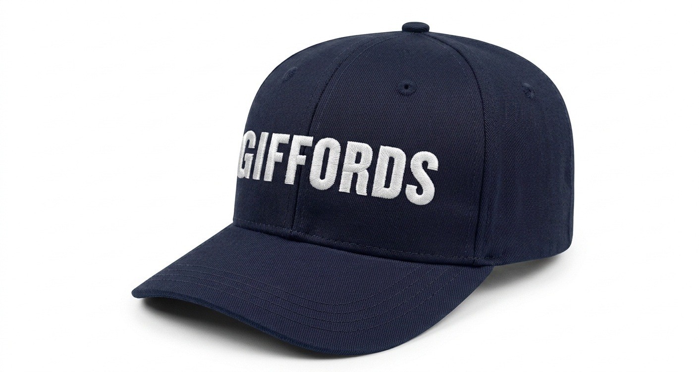 USA-made 6S Navy Polycotton Twill baseball cap, decorated view, manufactured in Newark NJ