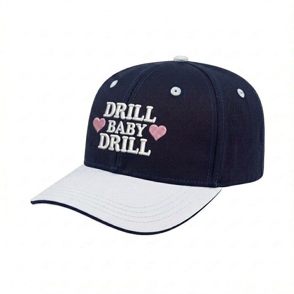 USA-made 6S Navy-White Polycotton Twill baseball cap, decorated view, manufactured in Newark NJ