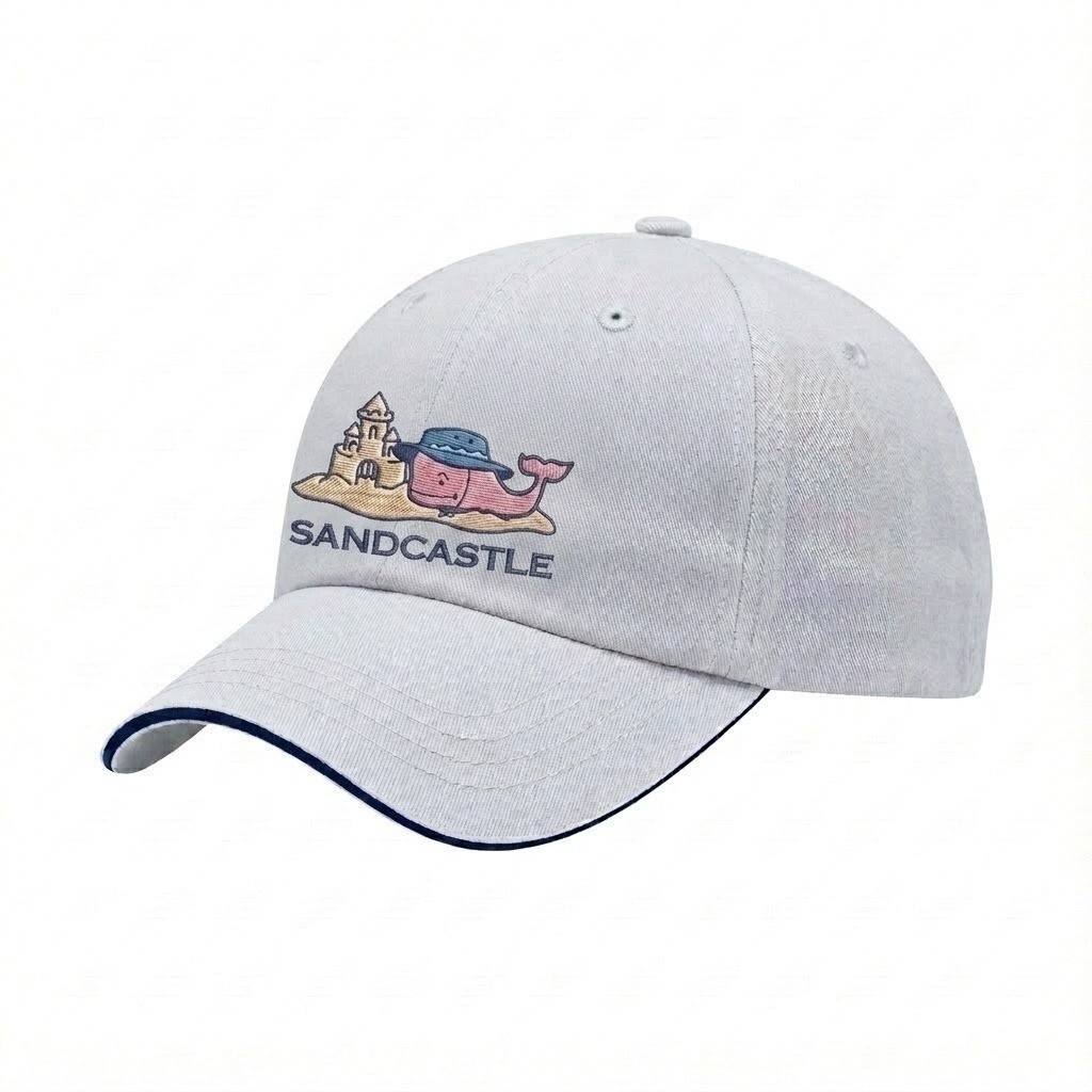 USA-made 6U White-Royal Blue Polycotton Twill baseball cap, decorated view, manufactured in Newark NJ