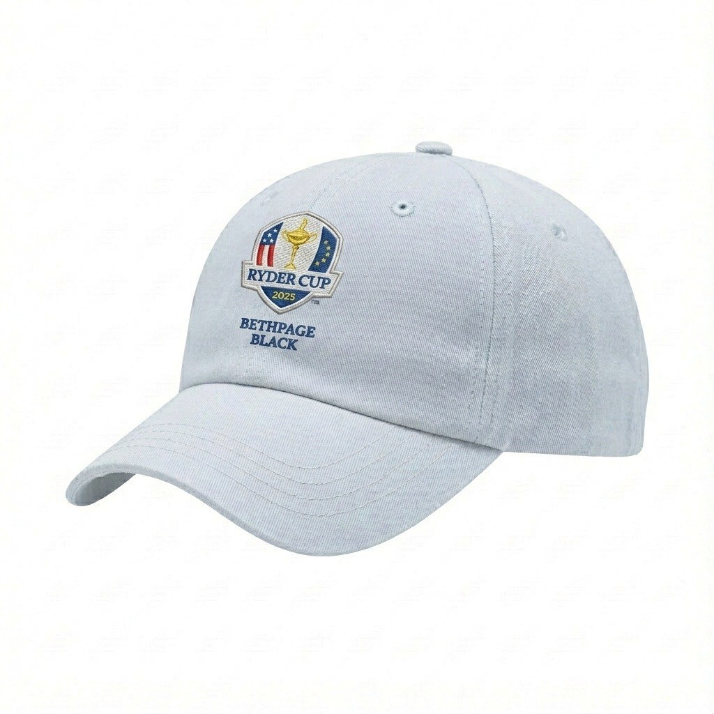 USA-made 6U White Polycotton Twill baseball cap, decorated view, manufactured in Newark NJ