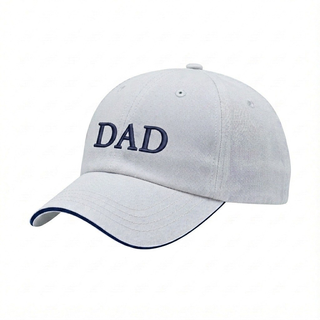 USA-made 6U White-Royal Blue Polycotton Twill baseball cap, decorated view, manufactured in Newark NJ