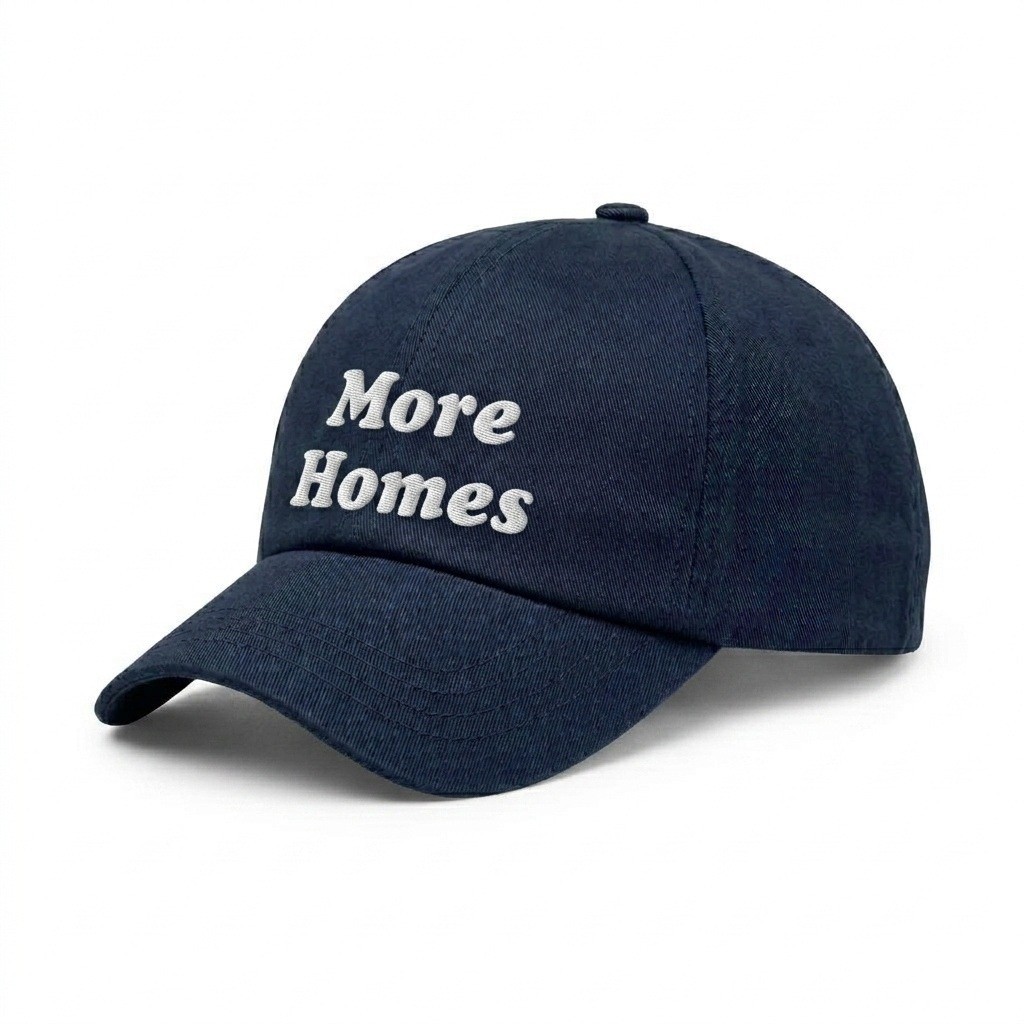USA-made 6U Navy Polycotton Twill baseball cap, decorated view, manufactured in Newark NJ