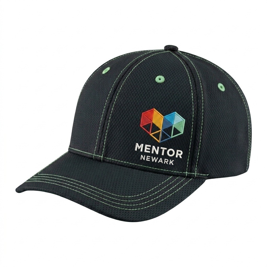 USA-made 6H Black-Safety Green Diamond Pro baseball cap, decorated view, manufactured in Newark NJ