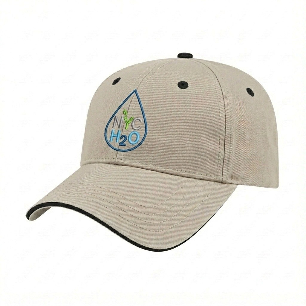 USA-made 6L Putty-Black Domestic Twill baseball cap, decorated view, manufactured in Newark NJ
