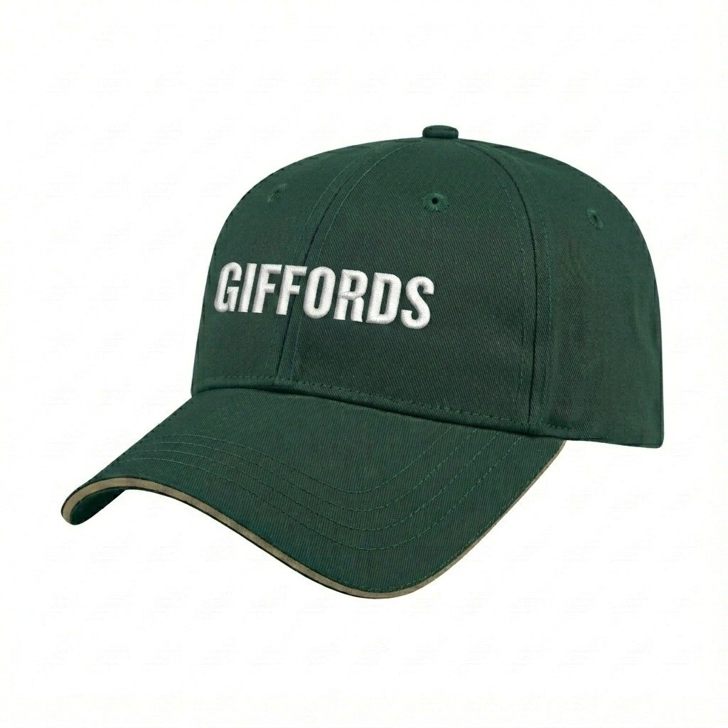 USA-made 6L Hunter Green-Khaki Domestic Twill baseball cap, decorated view, manufactured in Newark NJ