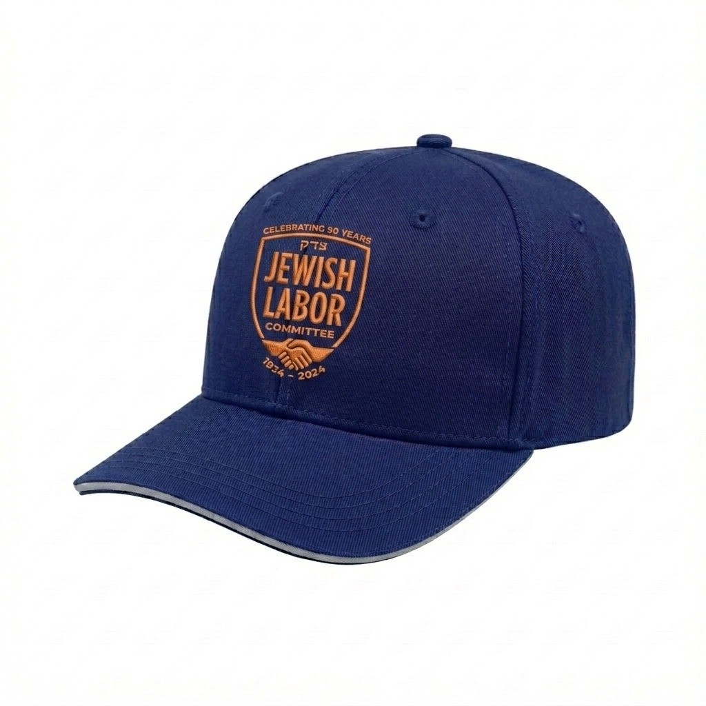 USA-made 6S Royal Blue-Light Gray Domestic Twill baseball cap, decorated view, manufactured in Newark NJ