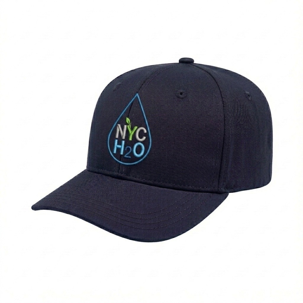 USA-made 6S Navy Domestic Twill baseball cap, decorated view, manufactured in Newark NJ
