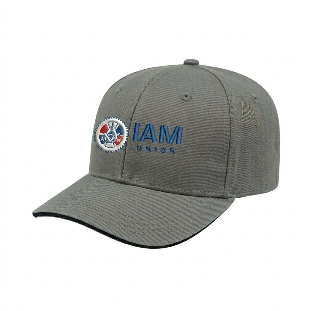USA-made 6S Light Gray-Black Domestic Twill baseball cap, decorated view, manufactured in Newark NJ