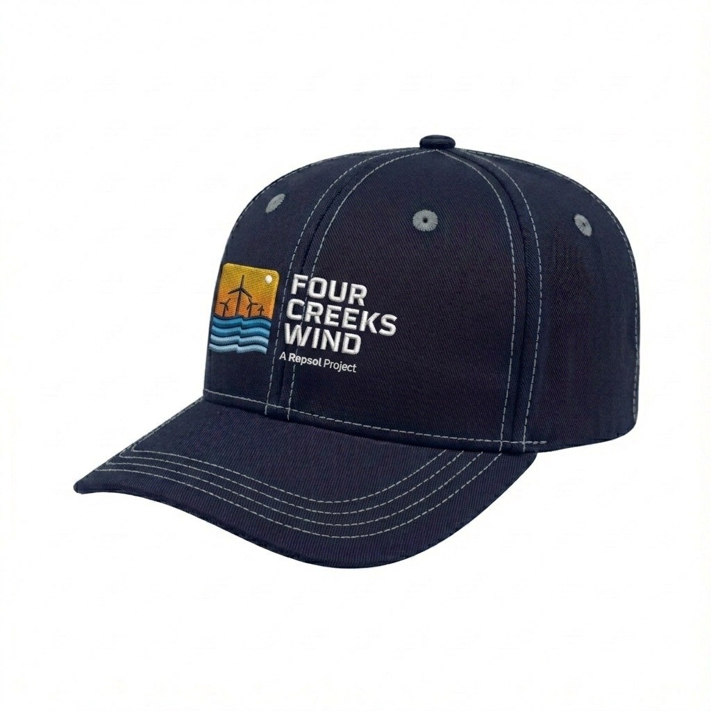 USA-made 6S Navy-Light Gray Domestic Twill baseball cap, decorated view, manufactured in Newark NJ