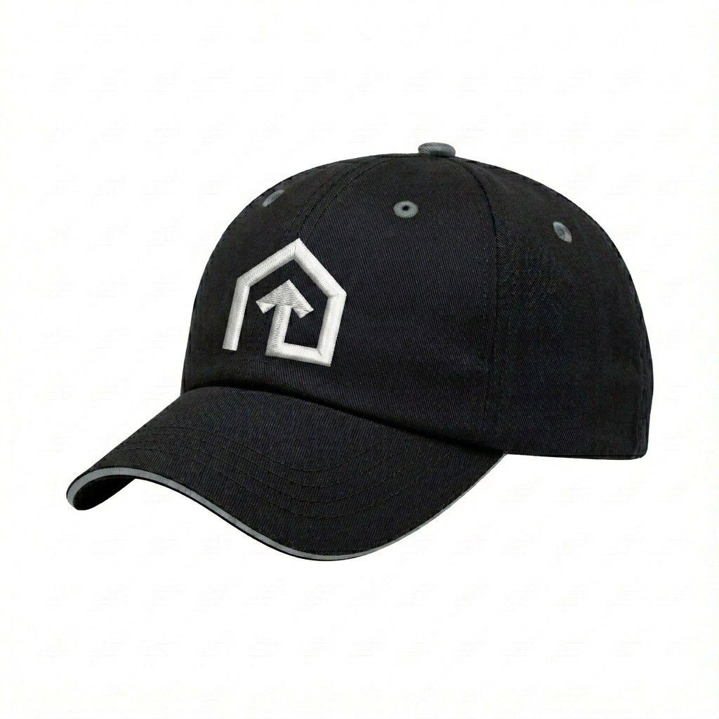 USA-made 6U Black-Light Gray Domestic Twill baseball cap, decorated view, manufactured in Newark NJ