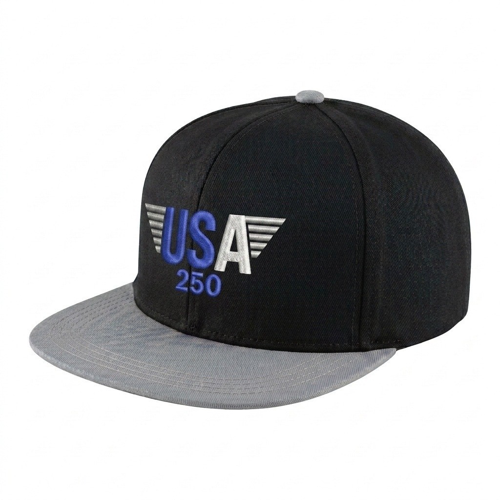 USA-made 6H Black-Light Gray Organic Twill baseball cap, decorated view, manufactured in Newark NJ