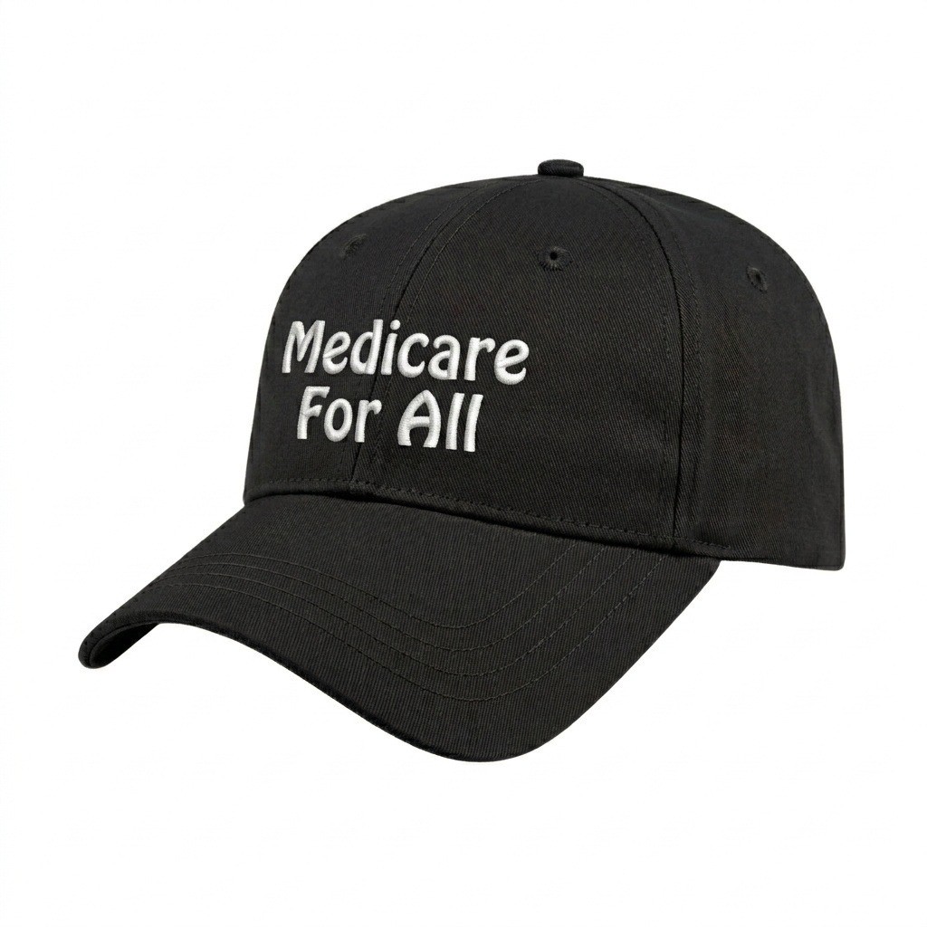 USA-made 6L Black Organic Twill baseball cap, decorated view, manufactured in Newark NJ