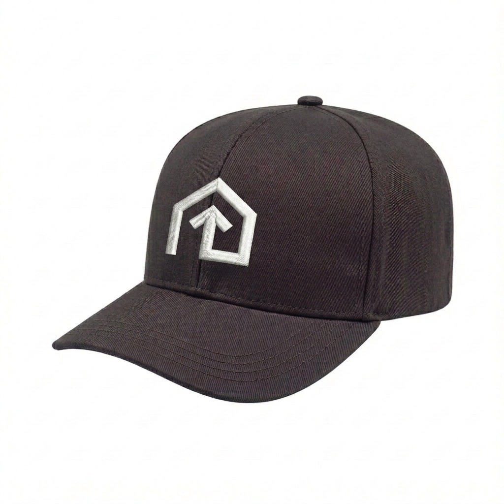 USA-made 6S Dark Gray Organic Twill baseball cap, decorated view, manufactured in Newark NJ